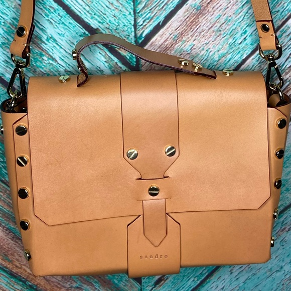 Sandro Paris Light Tan Leather Abby Cartable Leather Satchel - Picture 2 of 14